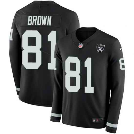 Nike Raiders #81 Tim Brown Black Team Color Men Stitched NFL Limited Therma Long Sleeve Jersey